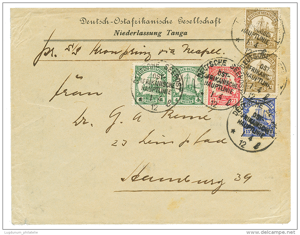 1912 2 1/2h(x2) + 4h(x2)+ 7 1/2h+ 15h Canc. SEEPOST OSTAFRIKANISCHE HAUPTLINIE E + "Pr. S/S KRONPRINZ" On Envelope From - German East Africa