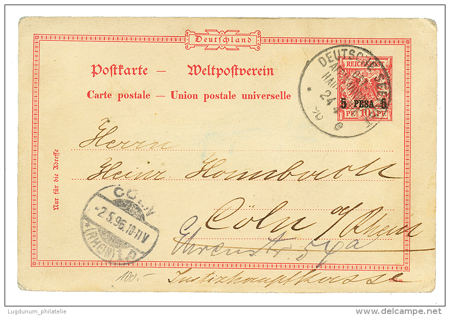 1896 P./Stat 5p On 10pf Canc. SEEPOST AFRIKANISCHE HAUPTLINIE E To GERMANY. Vvf. - German East Africa