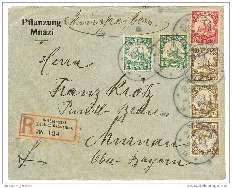 WILHELMSTAL : 1914 2 1/2h(x3) + 4h(x2) + 7 1/2h Canc. WILHEIMSTAL On REGISTERED Envelope From MNAZI To GERMANY. Vvf. - German East Africa