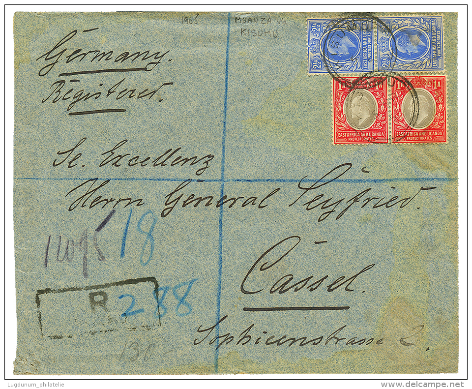 MUANZA Via KISUMU(BRITISH CENTRAL AFRICA) : 1905 BRITISH EAST AFRICA 1a(x2) + 2 1/2a(x2) Canc. KISUMU On REGISTERED Enve - German East Africa