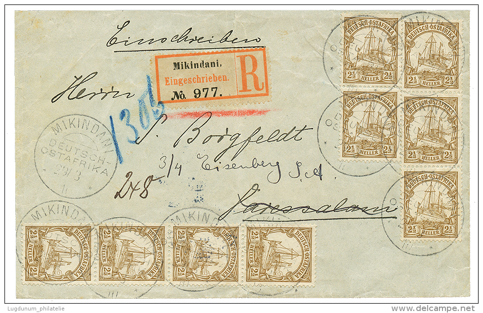 MIKINDANI : 1911 N2 1/2h(x9) Canc. MIKINDANI On REGISTERED Envelope To GERMANY. Vvf. - German East Africa