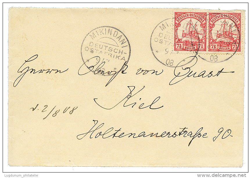 MIKINDANI : 1908 7 1/2h(x2) Canc. MIKINDANI On Envelope To GERMANY. Superb. - German East Africa
