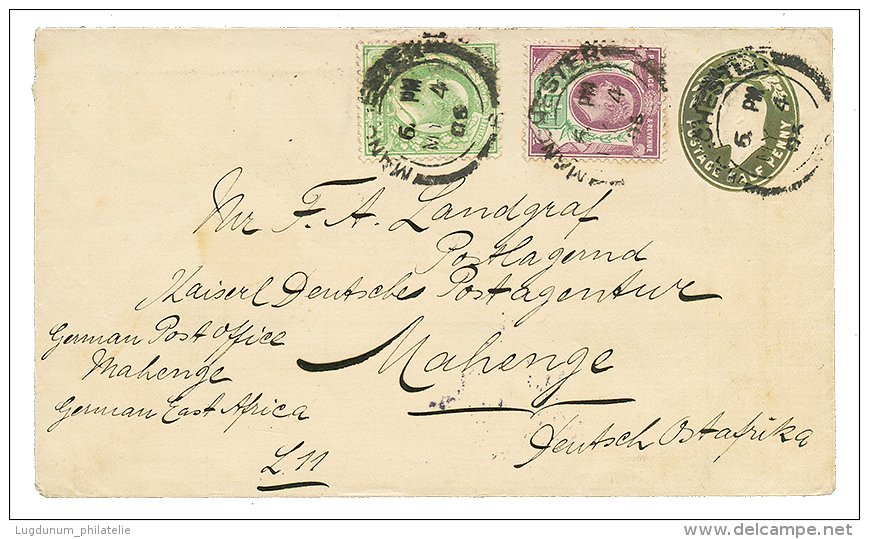 MAHENGE : 1905 GREAT BRITAIN P./Stat 1/2d+ 1/2d+ 1 1/2d Canc. MANCHESTER To MAHENGE. Verso, Superb Cachet MAHENGE + DAR- - Duits-Oost-Afrika