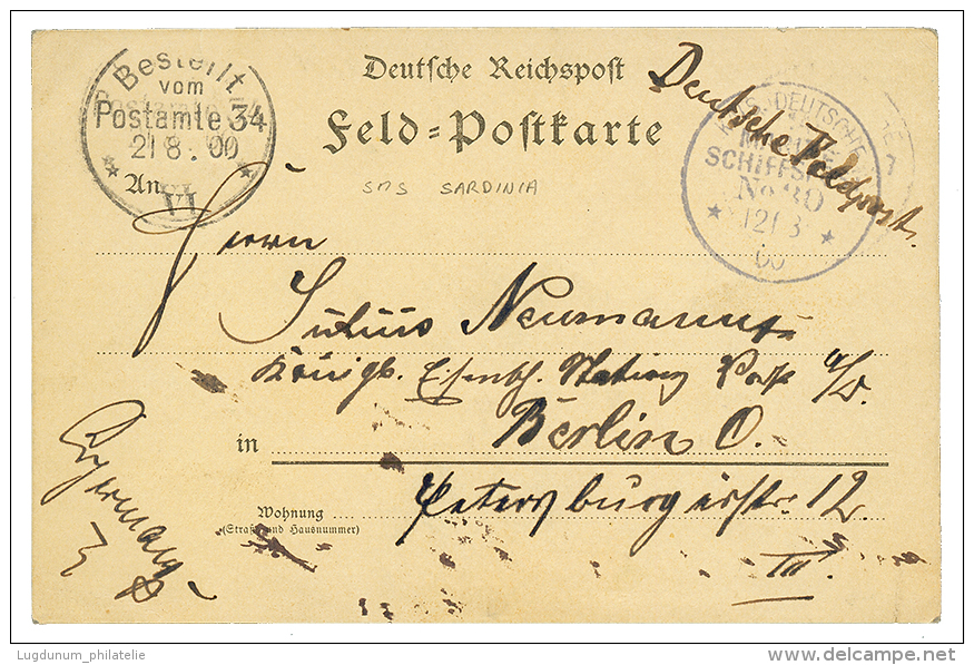 SMS SARDINIA : 1900 MARINESCHIFFSPOST N°30 On Military Card From PORT-SAID To GERMANY. Vf. - China (offices)