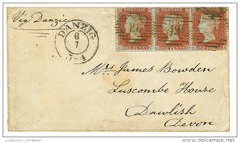 BALTIC FLEET : 1855 1d(x3) Fault + DANZIG On Envelope To ENGLAND. Vf. - Postmark Collection