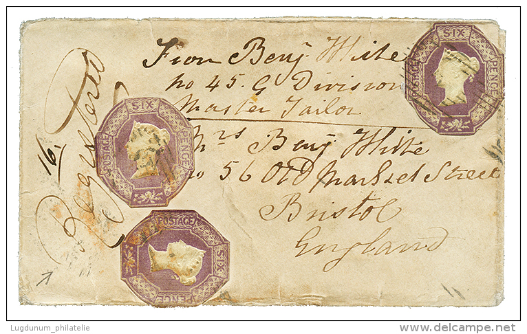 1856 6p EMBOSED(cut To Shape)x3 +"From Benj. WITE N°45 DIV. MASTER TAILOR" + "REGISTERED" On Envelope(small Faults) - Postmark Collection