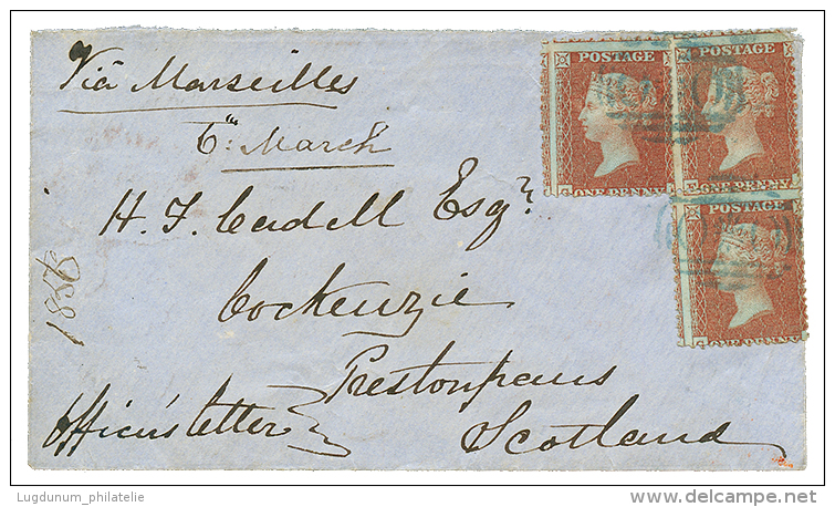 1856 1d(x3) Canc. O*O In Blue On Envelope (1 Flap Missing) To SCOTLAND. Vf. - Postmark Collection