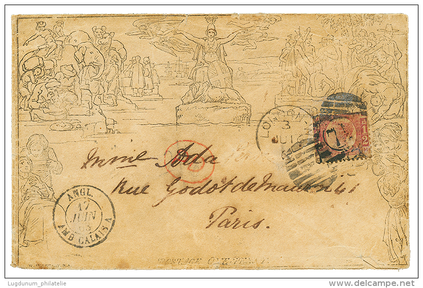 1863 1/2d(fault) Canc. On MULREADY Envelope(stain) From LONDON To PARIS(FRANCE). Scarce. Vf. - Postmark Collection