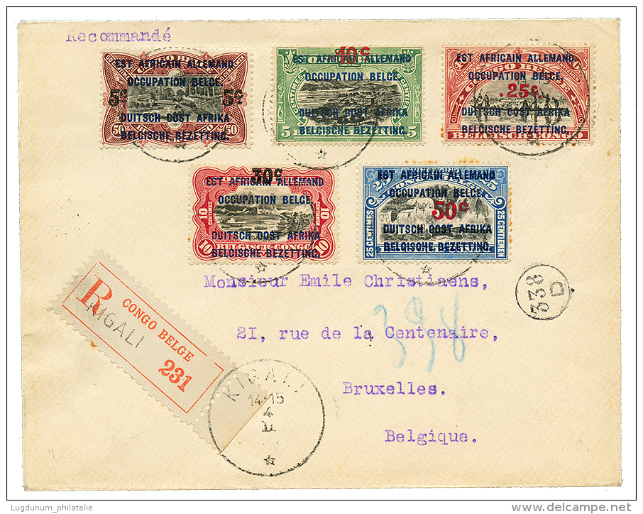 1924 50c + 10c On 5c+ 25c On 40c+ 30c On 10c+ 50c On 25c Canc. KIGALI On REGISTERED Envelope To BELGIUM. Superb. - Other & Unclassified