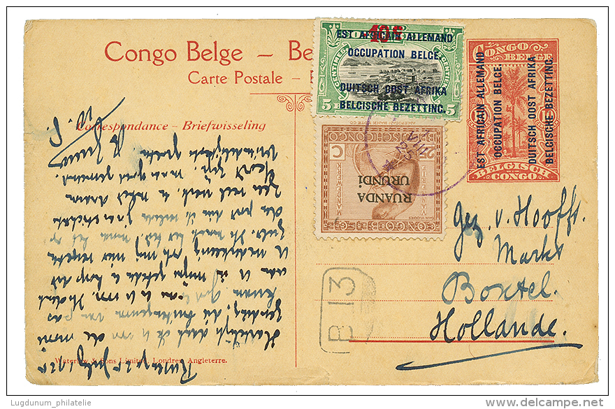 1925 Mixt P./Stat OCCUP. BELGE 10c + 10c On 5c + RUANDA URUNDI 25c To HOLLAND. Vf. - Other & Unclassified