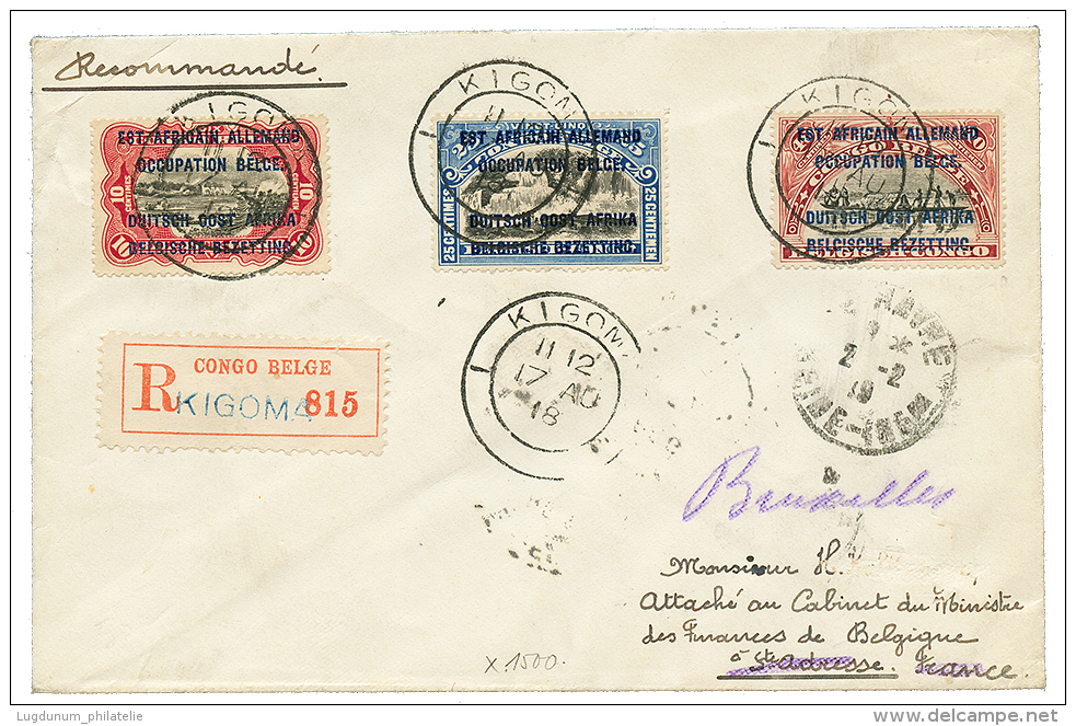 1918 10c + 25c + 50c Canc. KIGOMA On REGISTERED Envelope To FRANCE. Superb. - Other & Unclassified