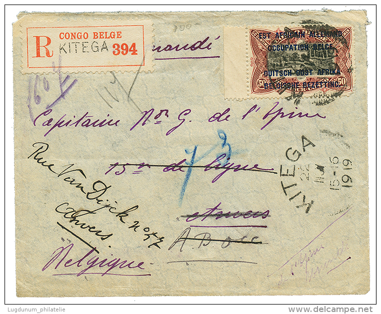 1919 50c Canc. KITEGA On REGISTERED Envelope To BELGIUM. Vvf. - Other & Unclassified