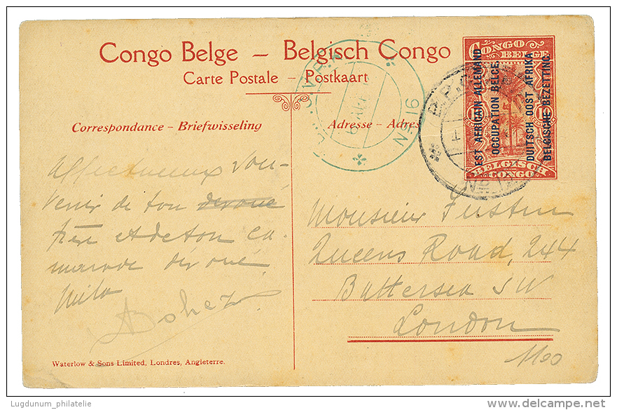 1918 P./Stat 10c Canc. BPC N°12 + BPC N°16 Blue To ENGLAND. BELGIAN CONGO S.C. Certificate. Vf. - Covers & Documents