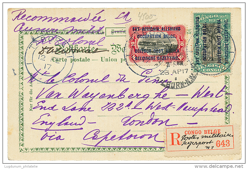 1917 10c + 15c Canc. BPC N°1 Sent REGISTERED To ENGLAND Via CAPETOWN. RARE. Superb. - Covers & Documents