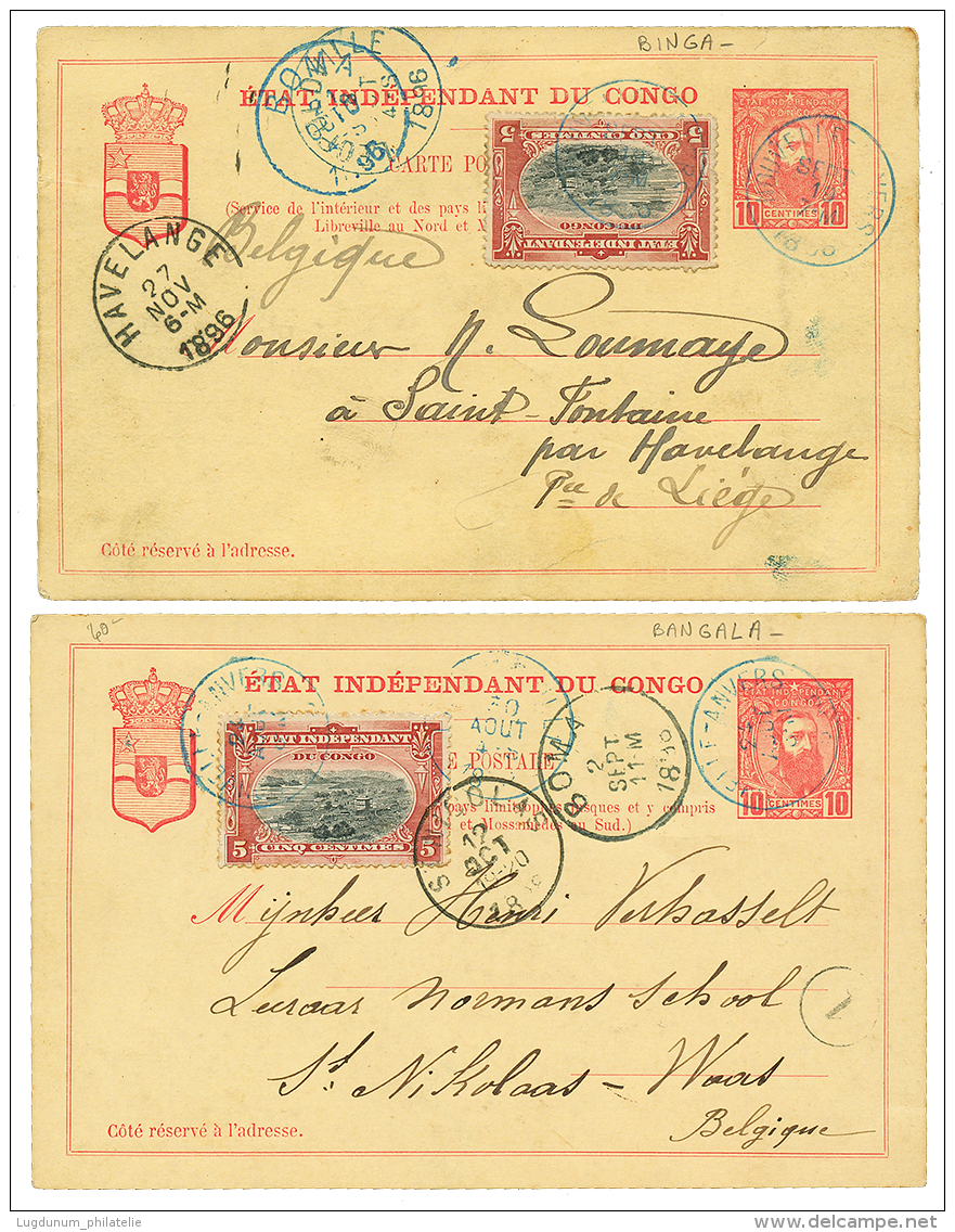 2 Covers : 1896 P./Stat 10c Datelined "BINGA" + 5c Canc. NOUVELLE ANVERS To BELGIUM And 1898 P./Stat 10c Datelined "BANG - Other & Unclassified