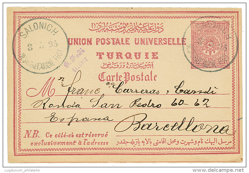 SALONIQUE : 1895 TURKEY P./Stat 20p Canc. SALONICH To BARCELONA (SPAIN). Scarce. Vvf. - Oostenrijkse Levant