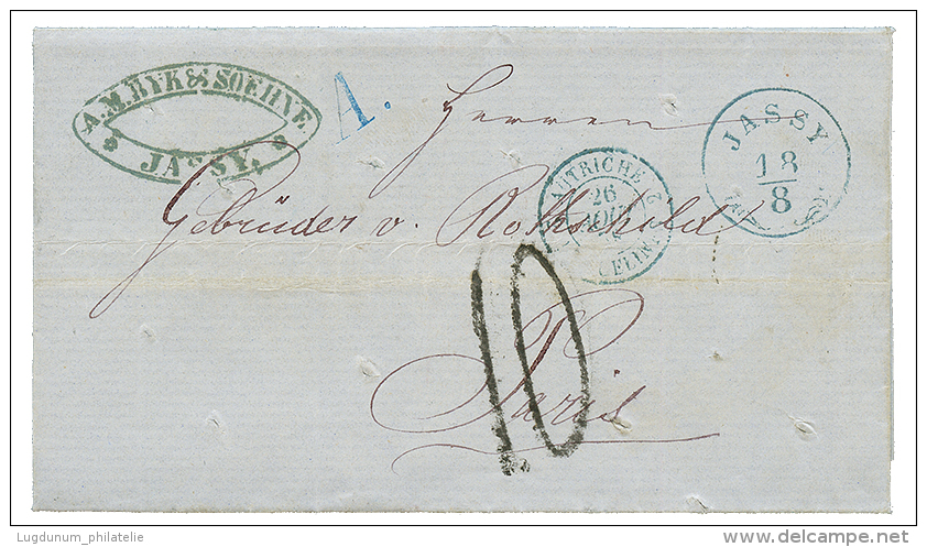 1858 JASSY + A. + "10" Tax Marking + AUTRICHE 2 ERQUELINES On Entire Letter To FRANCE. Superb. - Eastern Austria