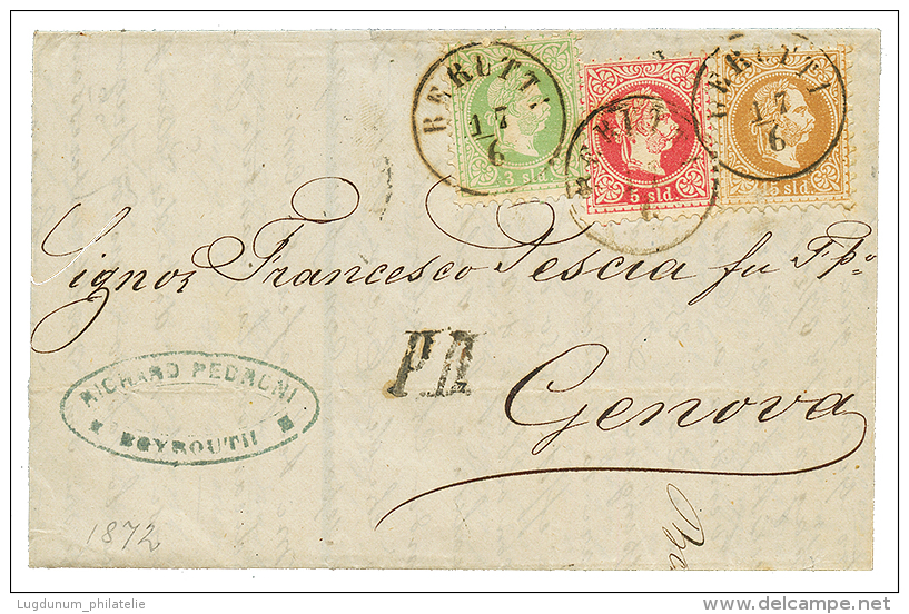 BEYROUTH SYRIA : 1872 3s + 5s + 15s Canc. BERUTTI On Entire Letter To ITALY. Vf. - Eastern Austria