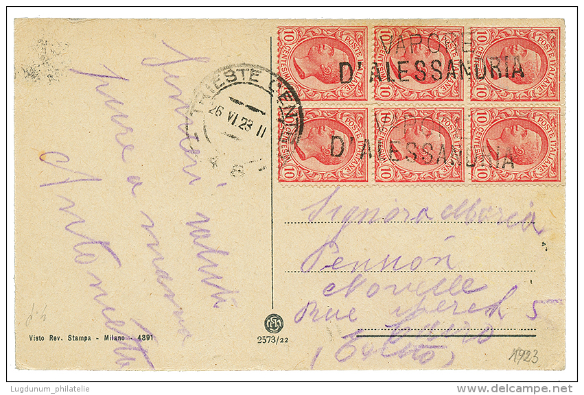 1923 ITALY 10c Block Of 6 Canc. VAPORE D'ALESSANDRIA On Card To CAIRO. RARE. Superb. - Oriente Austriaco