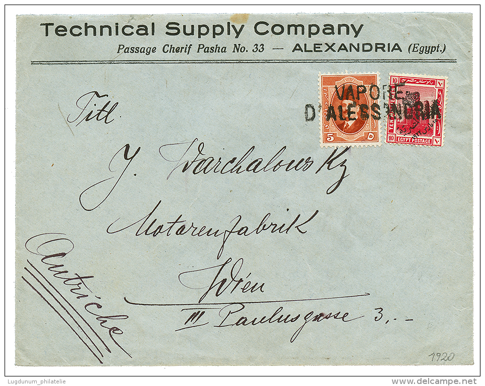 1920 EGYPT 5m + 10m Canc. VAPORE D'ALESSANDRIA On Commercial Envelope To AUSTRIA. Superb. - Oostenrijkse Levant