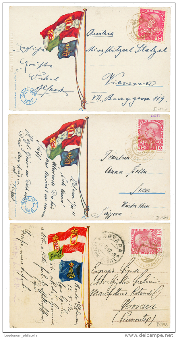 MARITIME : 1912/13 Lot 3 "LLOYD" Cards With AUSTRIA Canc. TRIEST-ALEXANDRIA . Superb. - Levante-Marken