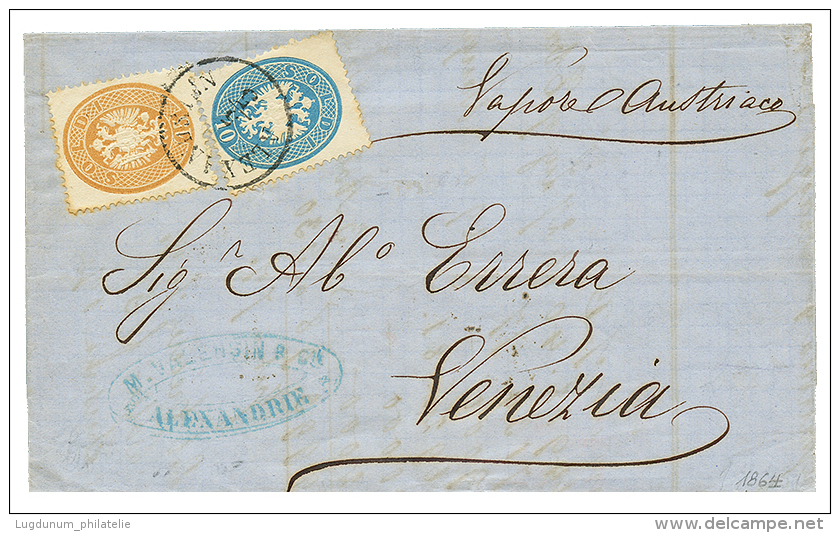 1864 10s + 15s Canc. ALEXANDRIEN On Entire Letter To VENEZIA (ITALY). Vf. - Oostenrijkse Levant