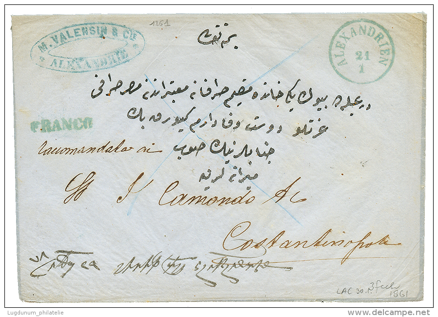 ALEXANDRIEN + FRANCO On Envelope To CONSTANTINOPLE(TURKEY). Superb. - Oostenrijkse Levant