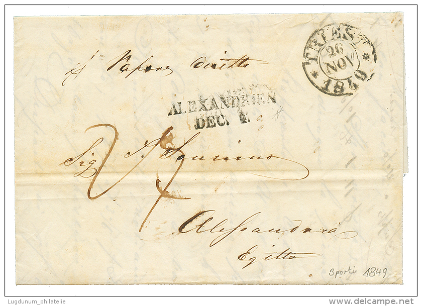 1849 TRIEST + ALEXANDRIEN/DEC.4 On Entire Letter From TRIEST To EGYPT. Vvf. - Eastern Austria