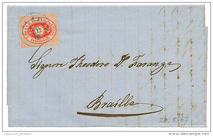 DDSG : 1867 14k Red Canc. CALAFAT In Blue On Entire Letter To BRAILA. Vvf. - Andere & Zonder Classificatie