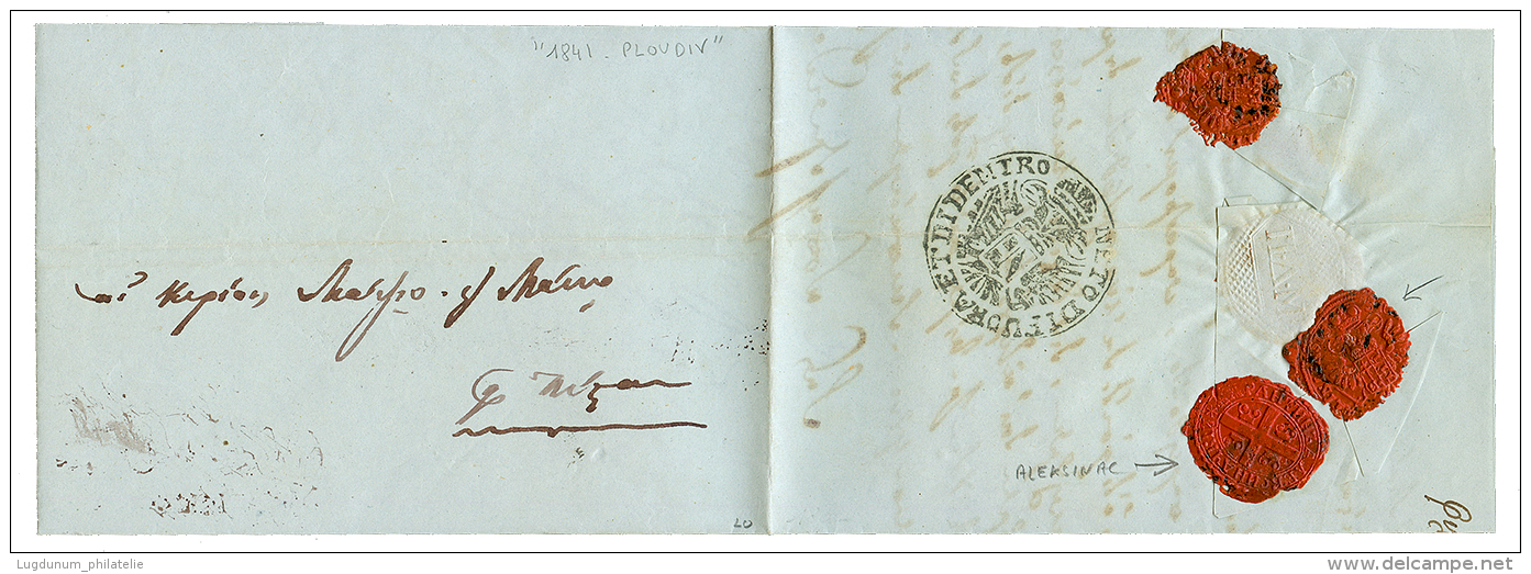 1841 Wax Seal ALEKSINAC + Disinfected Cachet NETTO DI FURA ET DI DENTRO On Reverse Of Entire Letter From PLODIV To PEST. - Andere & Zonder Classificatie