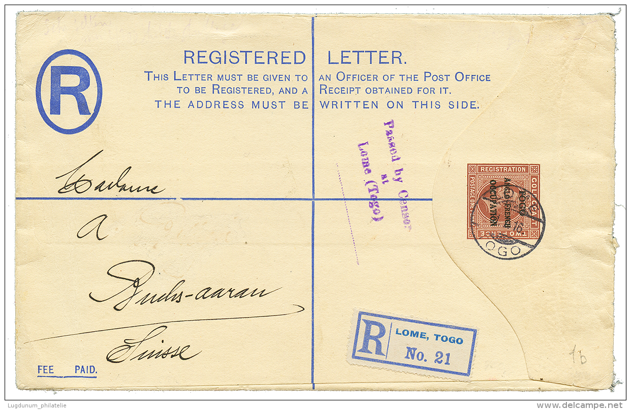 1916 Entier GOLD COAST 1p Surchargé TOGO ANGLO-FRENCH OCCUPATION + PASSED BY CENSOR At LOME(TOGO) + Verso 1/2d(x2 - Covers & Documents