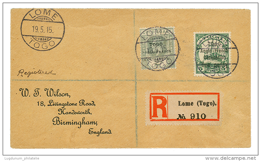 ANGLO-FRENCH OCCUPATION : 1915 5pf + GOLD COAST 2d Obl. LOME TOGO Pour L'ANGLETERRE. TTB. - Covers & Documents