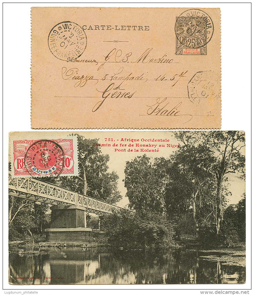 2 Lettres : 1901 Entier 25c Obl. VICTORIA Pour L'ITALIE Et 1911 10c Obl. PITA Pour PARIS. TB. - Cartas & Documentos