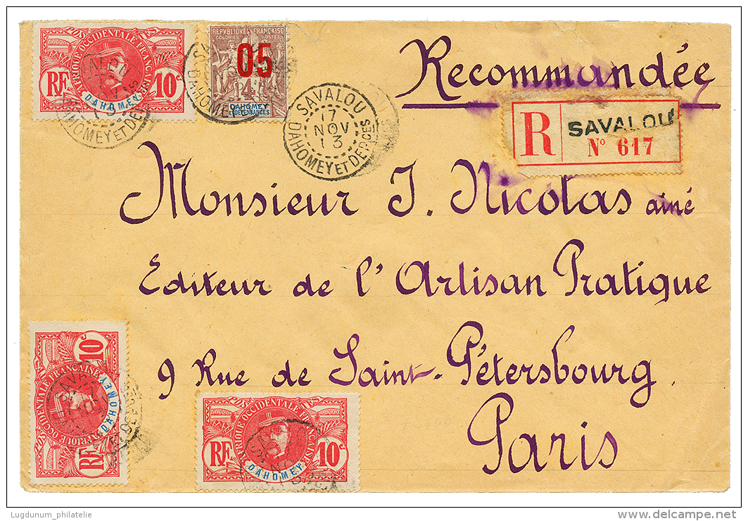 1913 05 S/ 4c + 10c(x3) Obl. SAVALOU Sur Env. RECOMMANDEE Pour PARIS. TB. - Covers & Documents
