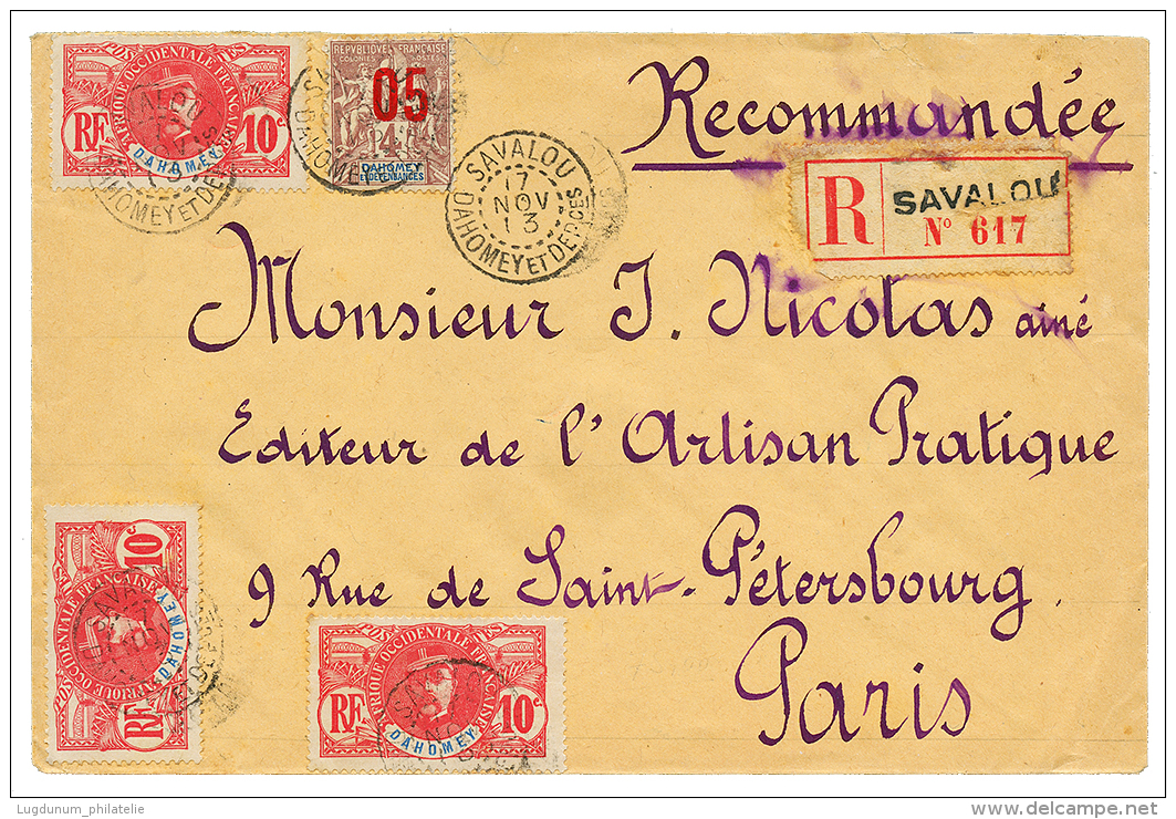 1913 05 S/ 4c + 10c(x3) Obl. SAVALOU Sur Env. RECOMMANDEE Pour PARIS. TB. - Brieven En Documenten