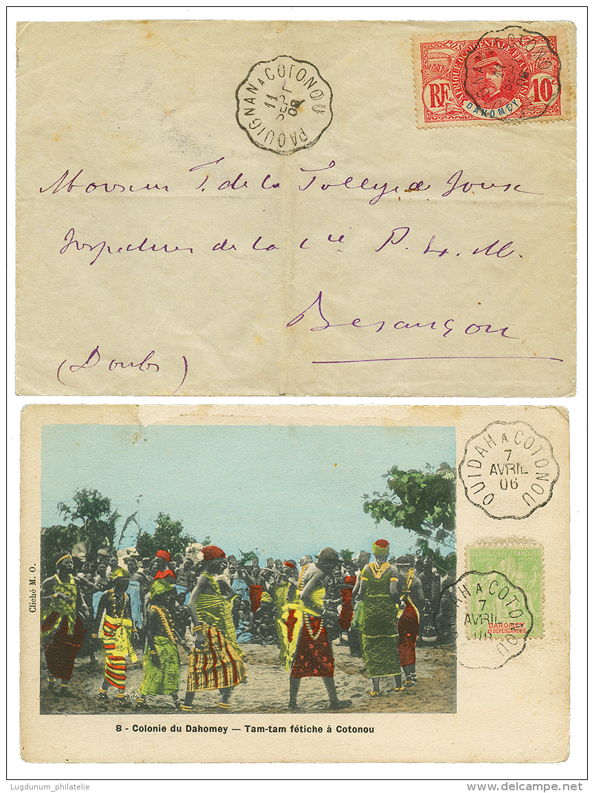 POSTE FERROVIAIRE : 1906/08 2 Lettres Avec PAOUIGAN A COTONOU Et OUIDAH A COTONOU. RARE. TB. - Brieven En Documenten