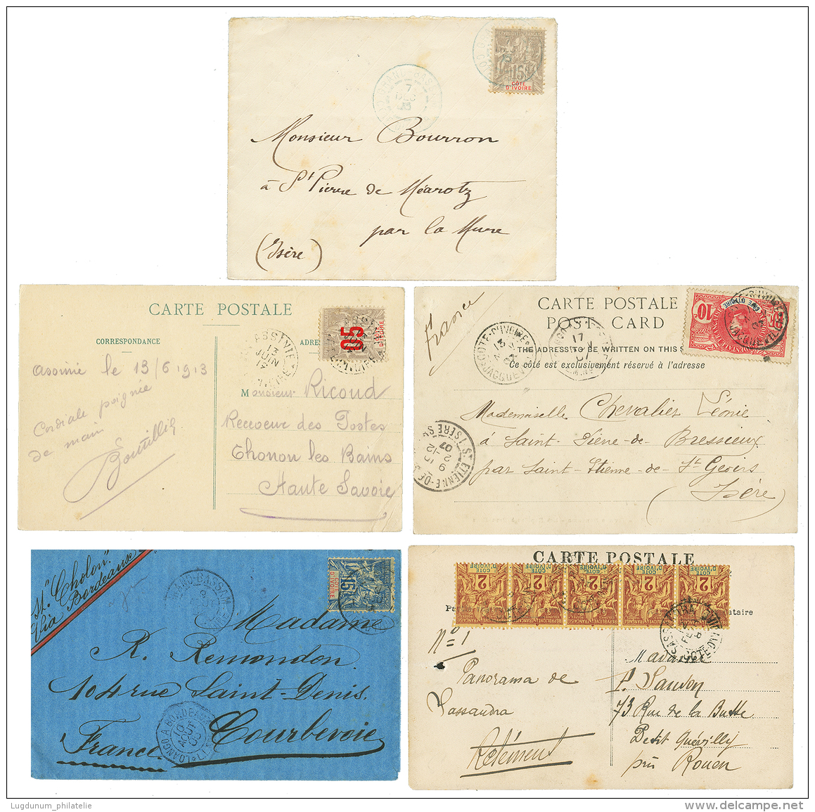 1905/13 Lot De 5 Lettres De COTE D'IVOIRE. TB. - Brieven En Documenten