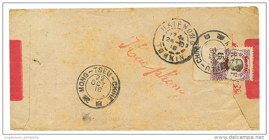 MONGTSEU : 1918 15c Obl. MONG-TSEU-CHINE Sur Enveloppe De MANDARIN Pour Le TONKIN. TTB. - Cartas & Documentos