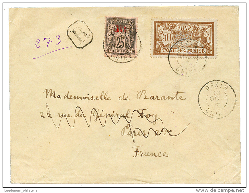 1906 25c SAGE + 50c MERSON Obl. PEKIN CHINE Sur Enveloppe Pour La FRANCE. TTB. - Brieven En Documenten