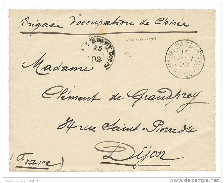 TONG-KOU : 1902 Rare Cachet TRESOR ET POSTES AUX ARMEES 7 CHINE 7 16 Janv 02 Sur Enveloppe Pour La FRANCE. Le N°7 Es - Brieven En Documenten