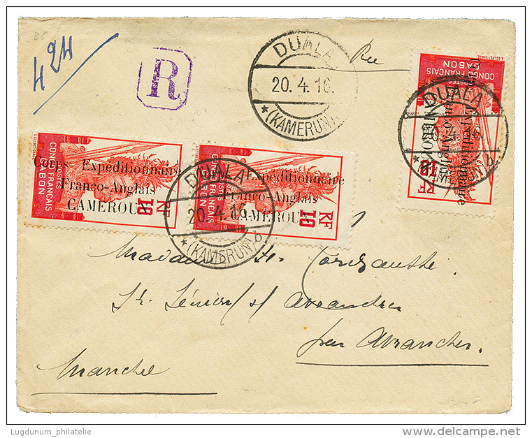 1916 CORPS EXP. FRANCO-ANGLAIS 10c(x3) + 5c(verso) Obl. DUALA KAMERUN Sur Env. RECOM. Pour La FRANCE. TB. - Covers & Documents