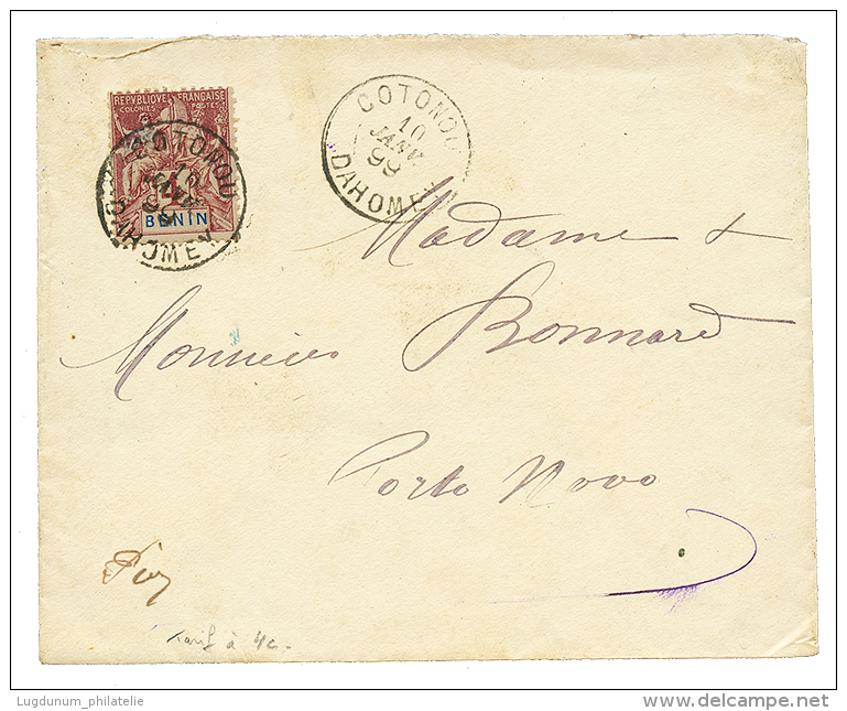 Affranchissement à 4c : 1899 4c Obl. COTONOU DAHOMEY Sur Enveloppe Pour PORTO-NOVO (arrivée Au Verso). RAR - Covers & Documents