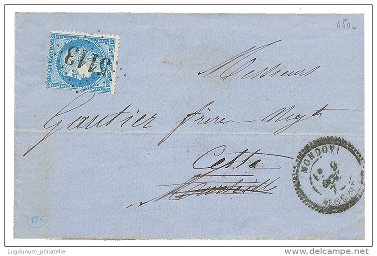 1872 25c(n°60) Obl. GC 5113 + MONDOVIE ALGERIE Sur Lettre Pour La FRANCE. Cote 950 Euros. TB. - Andere & Zonder Classificatie