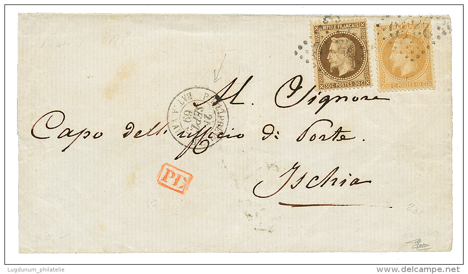 1869 10c + 30c Obl. GC 2240 + PHILIPPEVILLE BAT. A VAP. Sur Lettre Pour ISCHIA(ITALIE). TTB. - Other & Unclassified