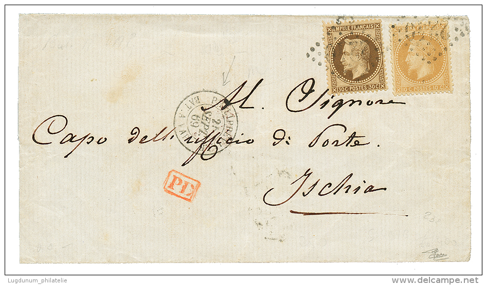 1869 10c + 30c Obl. GC 2240 + PHILIPPEVILLE BAT. A VAP. Sur Lettre Pour ISCHIA(ITALIE). TTB. - Andere & Zonder Classificatie