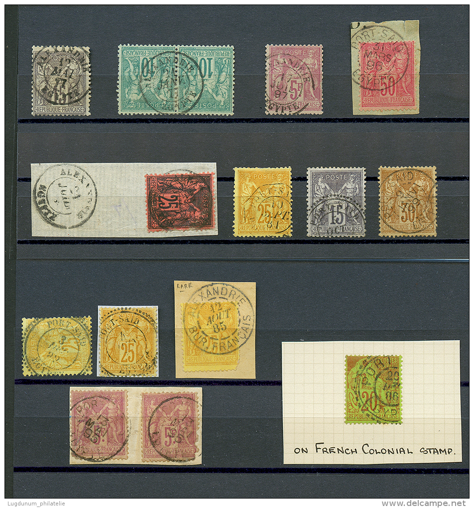 14 Timbres Type SAGE (3 Ex. Du 5F) Obl. ALEXANDRIE Ou PORT-SAID + 20c COLONIE GENERALE Obl. PORT SAID EGYPTE (raret&eacu - Gebruikt