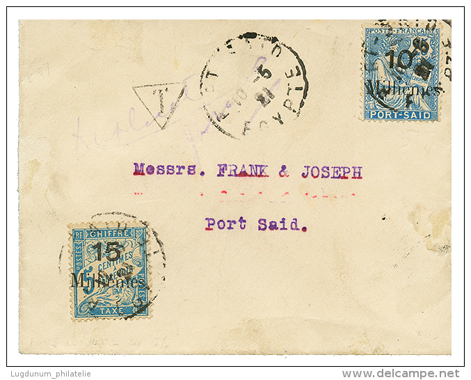 1921 10m S/ 25c Sur Enveloppe Taxée Avec TAXE 15m S/ 5c(n°2). RARE(timbre Détaché = 100 &euro;) - Brieven En Documenten