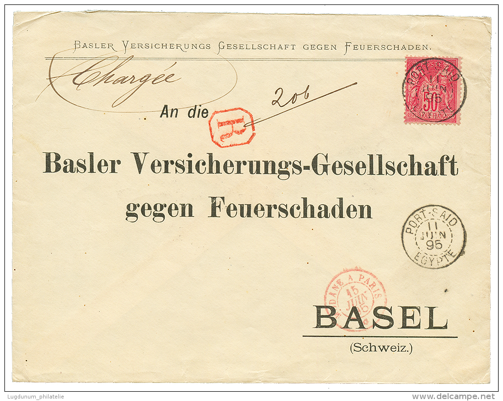 1895 50c SAGE Obl. PORT-SAID EGYPTE Sur Enveloppe RECOMMANDE Pour La SUISSE. Superbe. - Lettres & Documents