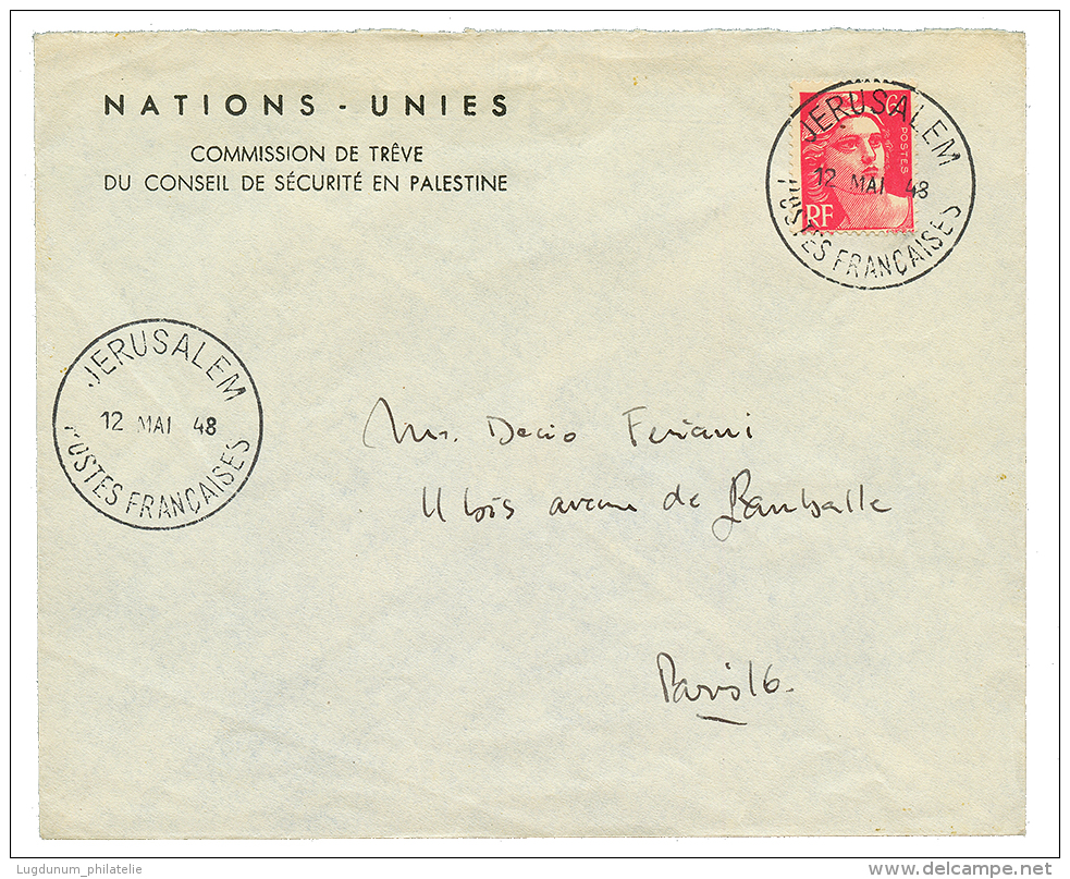 1948 FRANCE 6F GANDON Obl. JERUSALEM POSTES FRANCAISES Sur Env(NATIONS UNIS) Pour PARIS. TTB. - Altri & Non Classificati
