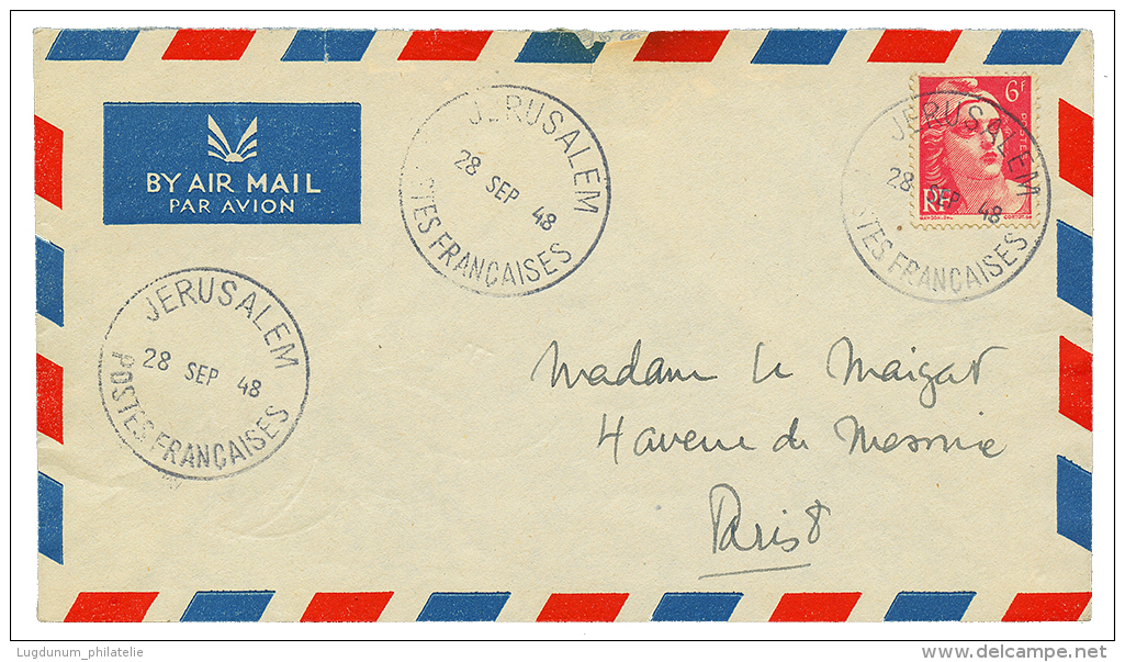 1948 FRANCE 6F GANDON Obl. JERUSALEM POSTES FRANCAISES Sur Env. Pour PARIS. TTB. - Andere & Zonder Classificatie